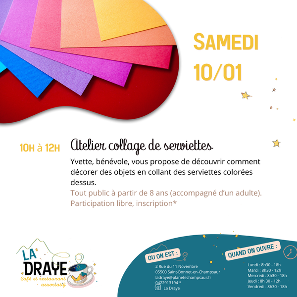 Atelier collage de serviettes - Atelier collage de serviettes