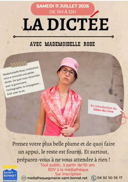 Dictée théâtralisée - Salon du livre 2026_Saint-Bonnet-en-Champsaur - programme salon du livre 2026